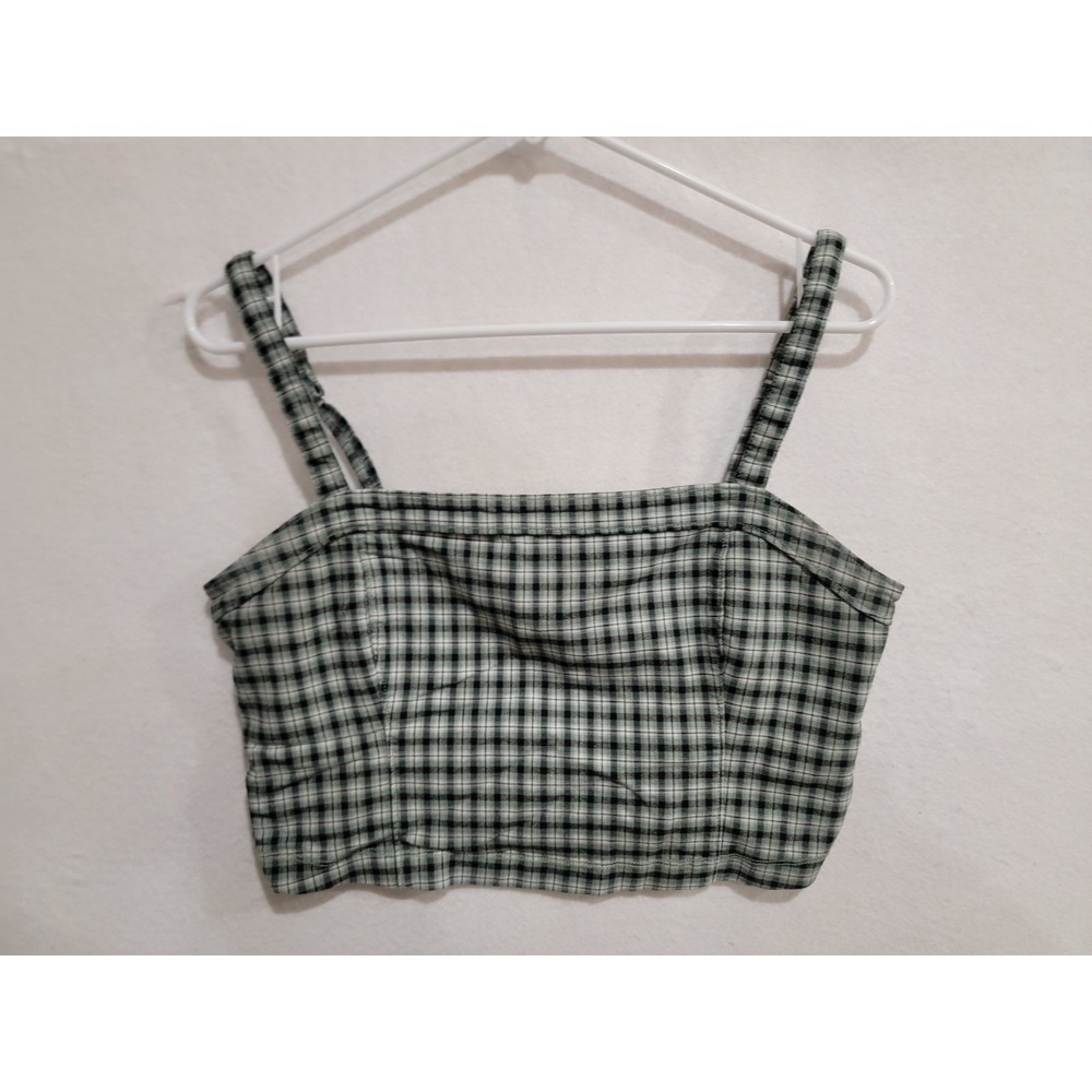 Hollister Green Plaid Crop Top L Advanced Stretch Y2K Preppy Academia Cami EUC